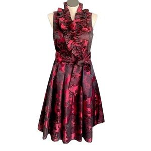Jessica Howard Red& black floral print ruffle dress